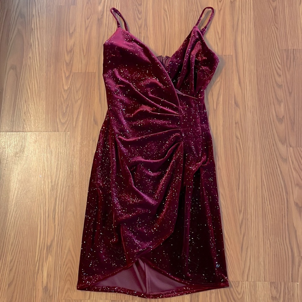 Burgundy Velvet Mini Party Dress